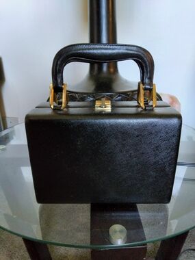 Vintage bienen-davis Black Structured Top-Handle Bag with Gold Hardware